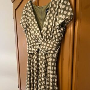 Connected Apparel Women's Dress, Sage with Cream Polka Dots